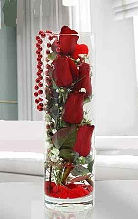 Silindir Vazo ��erisinde 5 Adet G�l